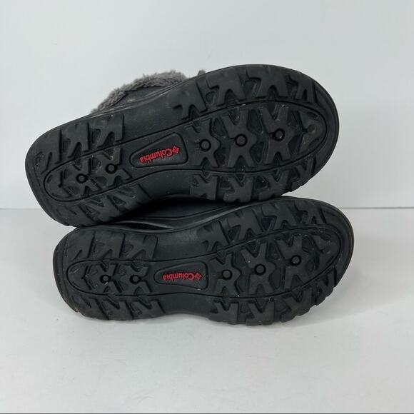 Columbia charcoal gray pink faux fur trim winter lace up ankle snow boots size 1 - Picture 8 of 10